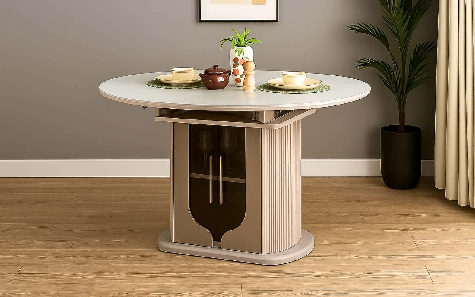 Royaloak Dallas American Extendable Glass Dining Table Six Seater With Inbuilt Cooktop