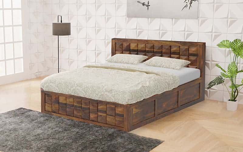 Buy Royaloak Ashoka Queen Size Bed With Hydraulic Storage in Sheesham Wood online