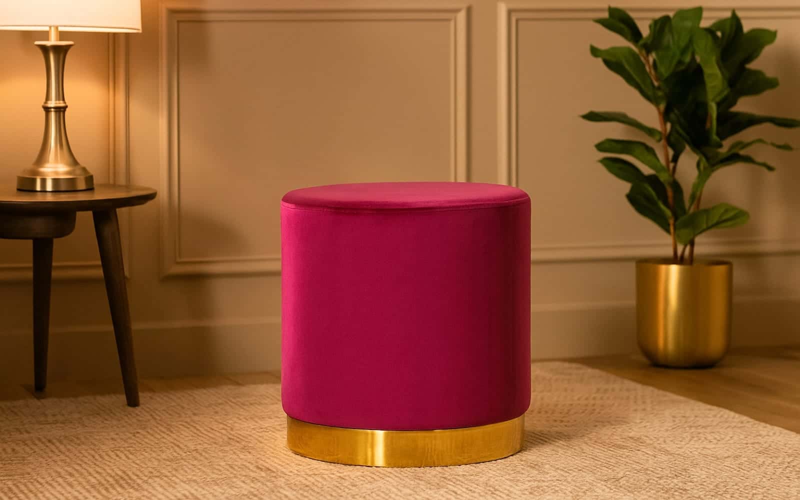 Royaloak Candy Ottoman - Maroon Velvet