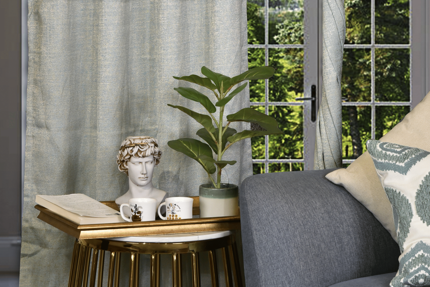 Buy Royaloak Tif Jacqaurd Sea Green Window Curtain online