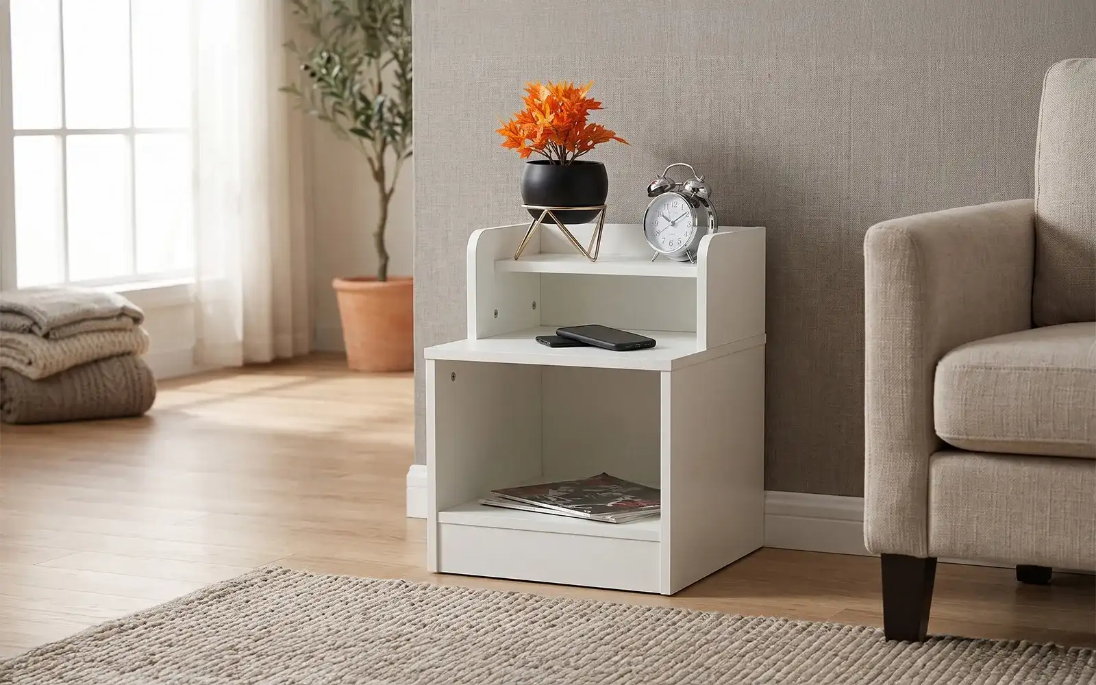 Royaloak Snow Engineered Wood Bedside Table