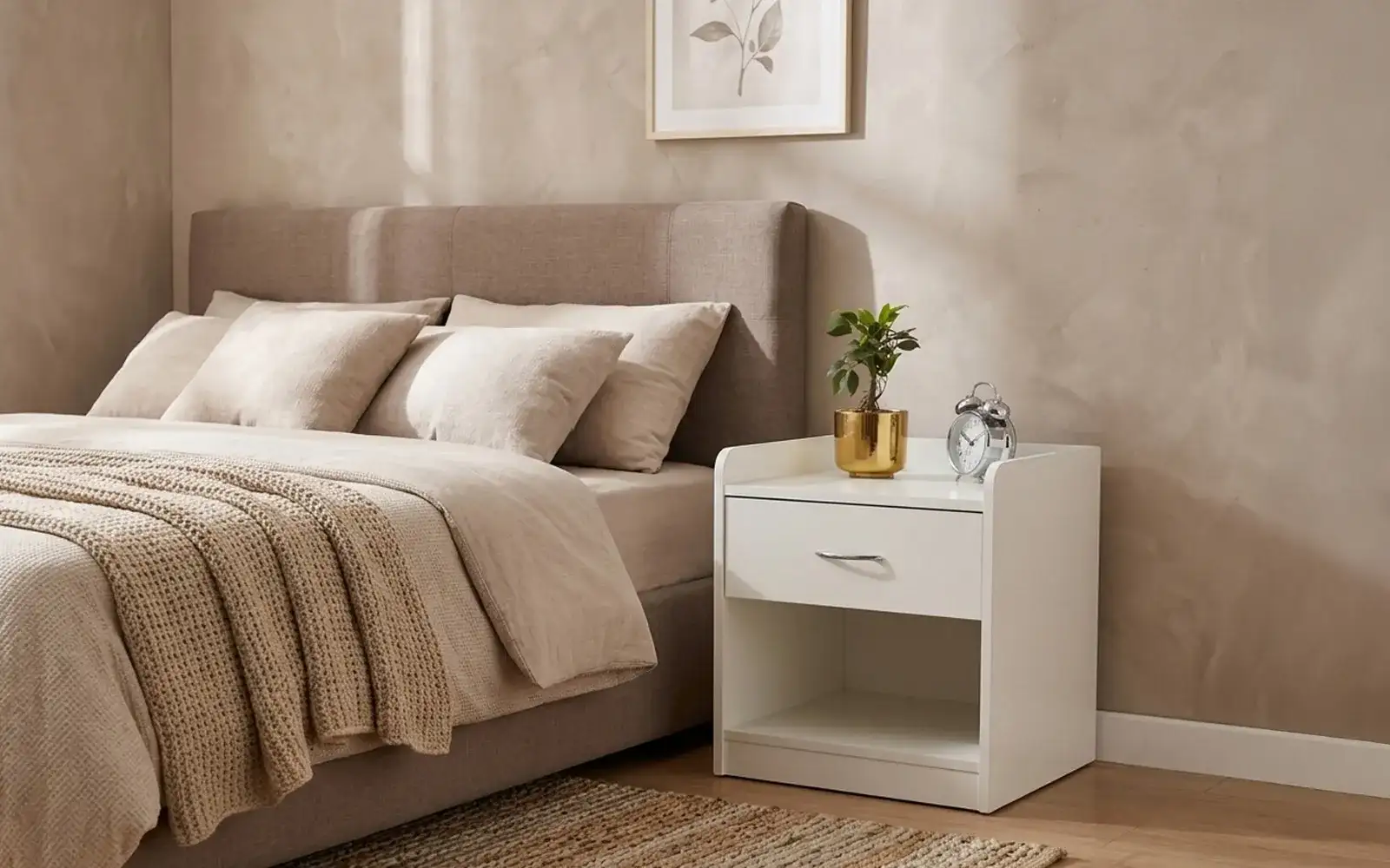 Royaloak Frost Engineered Wood Bedside Table With Drawer Storage