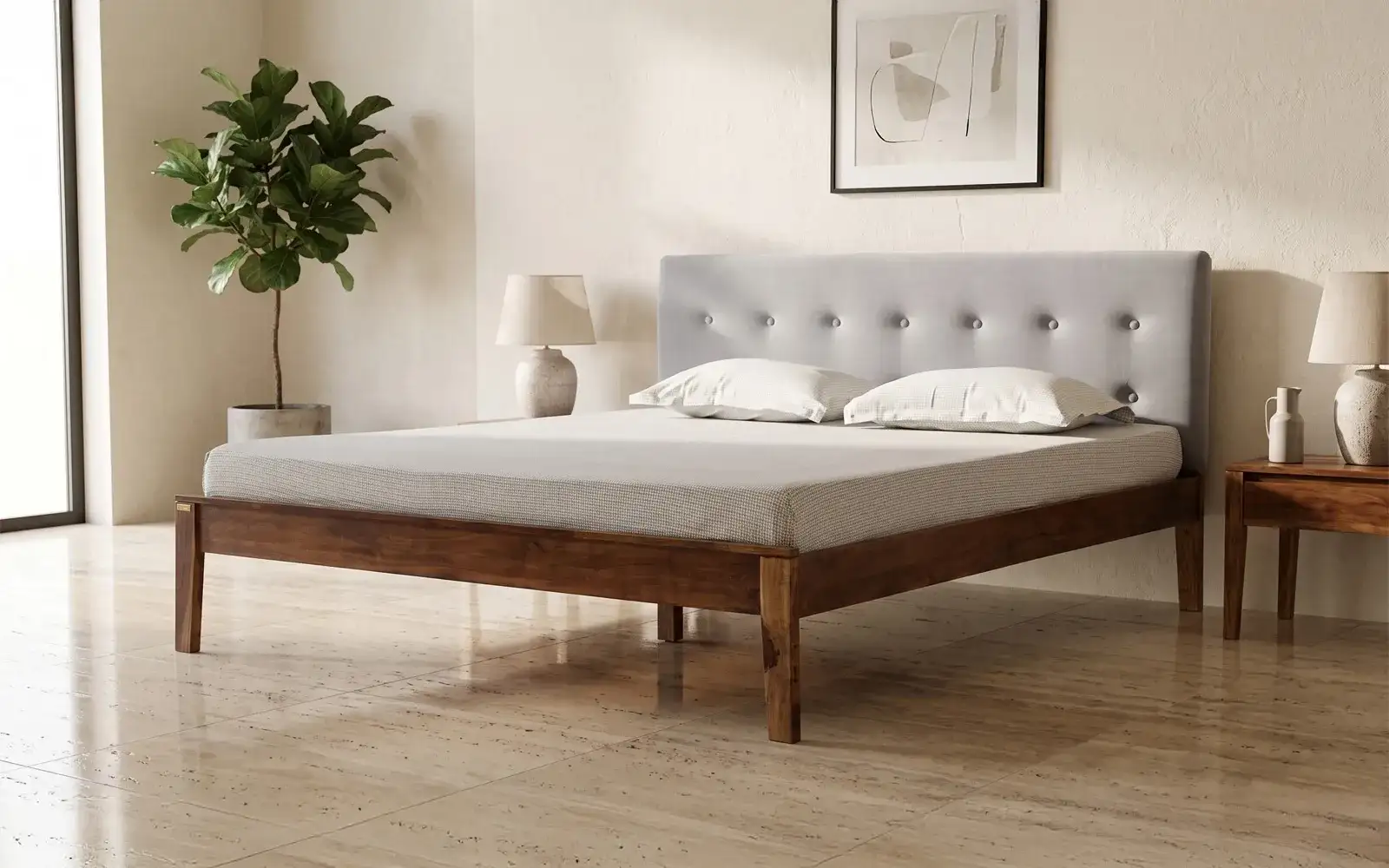 Royaloak Nova Sheesham Wood King Size Bed with Upholstered Headboard