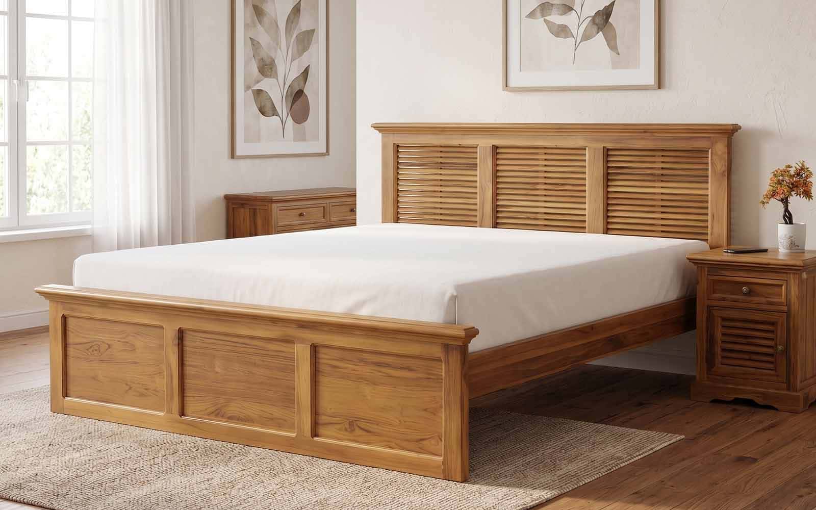 Royaloak Jasper Teak Wood King Size Bed Without Storage