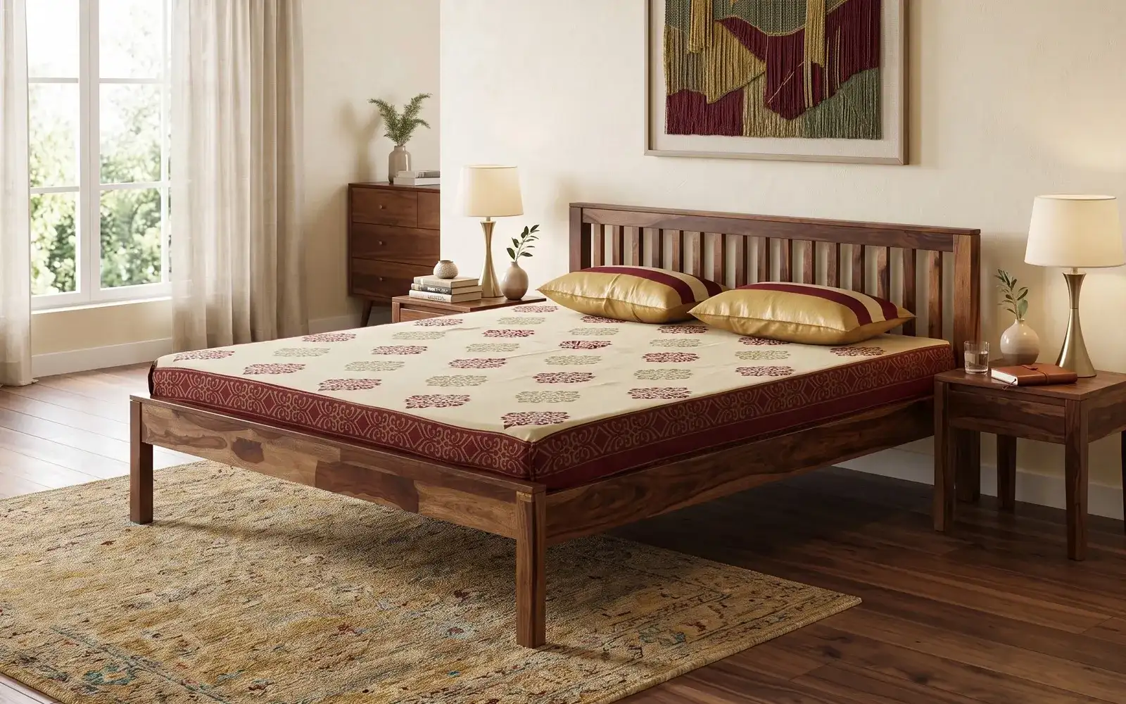 Royaloak Elton Sheesham Wood King Size Bed with Slatted Headboard