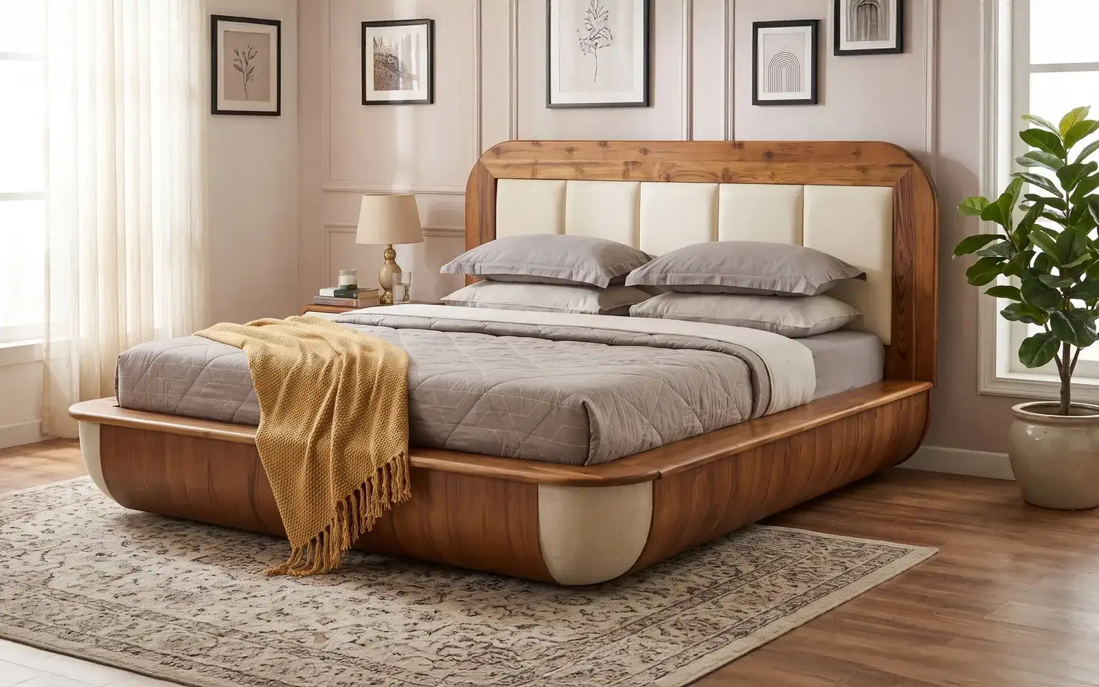 Royaloak Chicago American Teak Wood Queen Bed With Hydraulic Storage