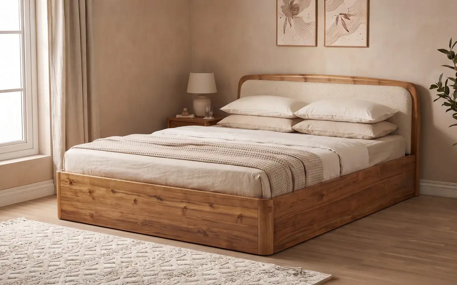 Royaloak Dallas American Teak Wood Upholstered KIng Bed