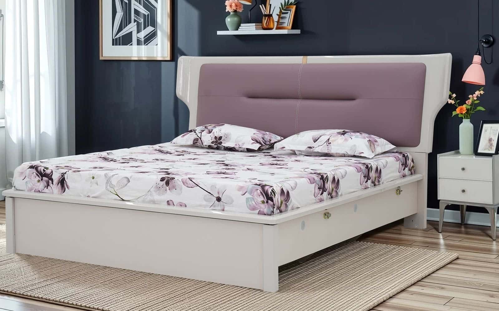 Royaloak Zurich High Gloss King Size Bed & Upholstered Headboard