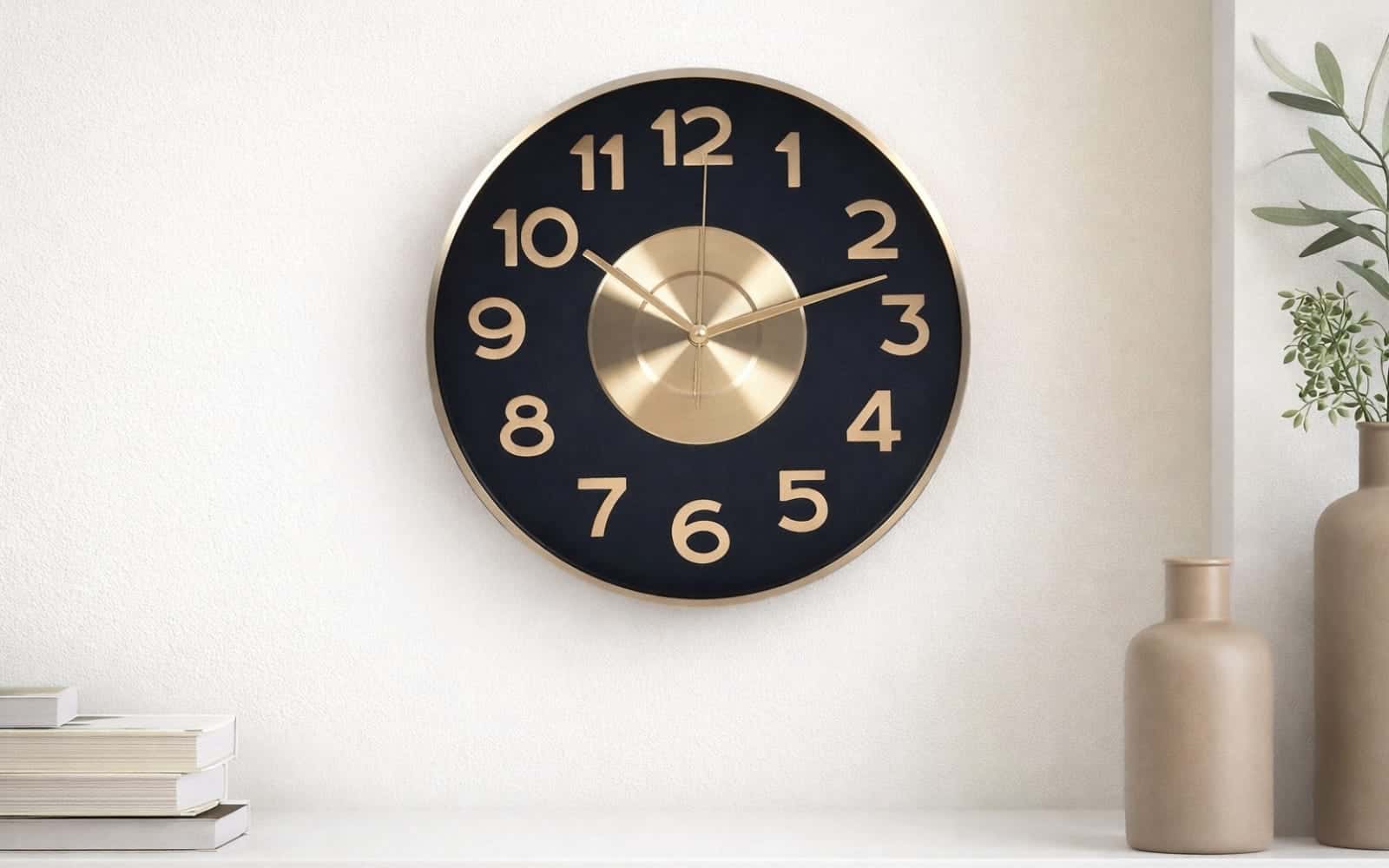 Royaloak Black & Gold Numeric Aluminum Wall Clock – 16 Inch