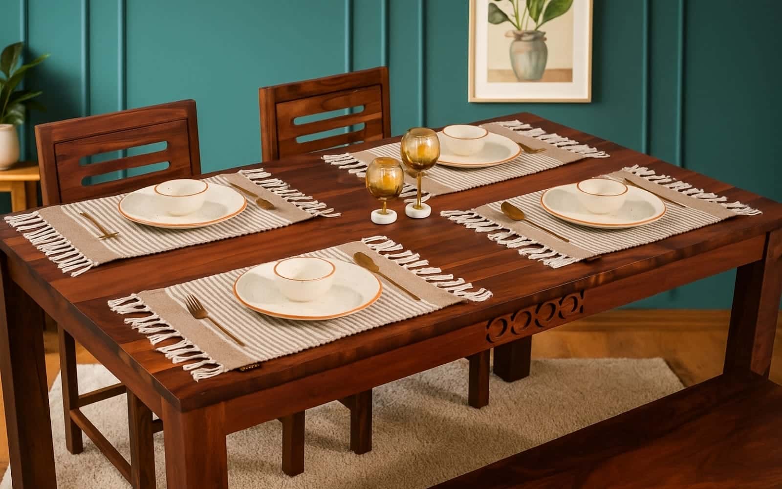 Royaloak Maze Handwoven Cotton Tablemat - Ivory Set of 2