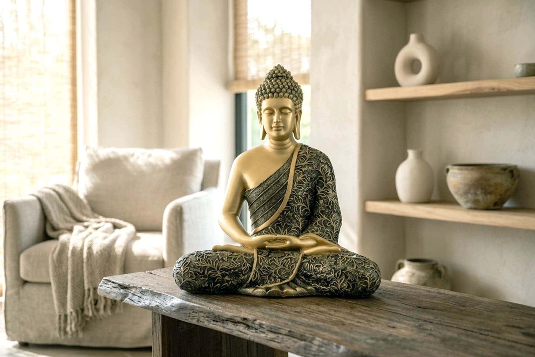 Royaloak Meditating Buddha Figurine with Motif 14 inches - Blue