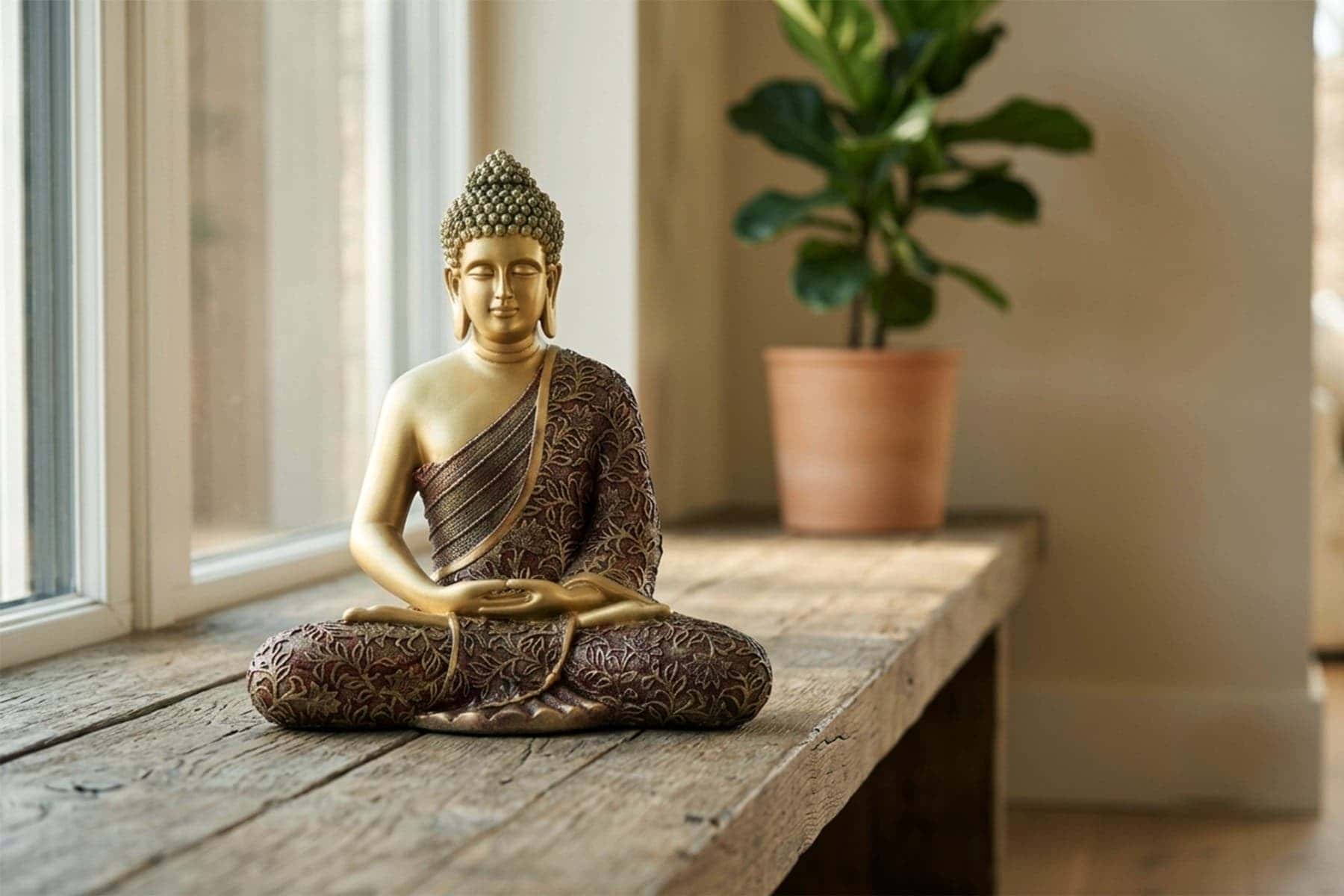 Royaloak Meditating Buddha Figurine with Motif 14 inches - Maroon