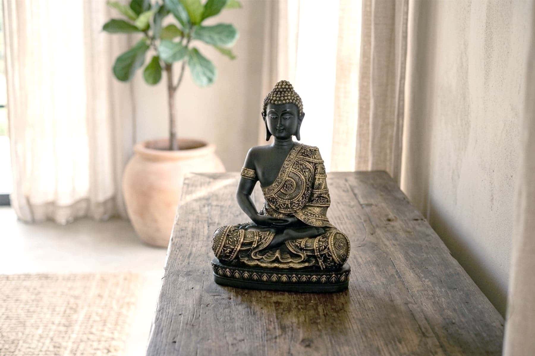 Royaloak Meditating Buddha  Figurine with Motif 11 inches  - Bronze