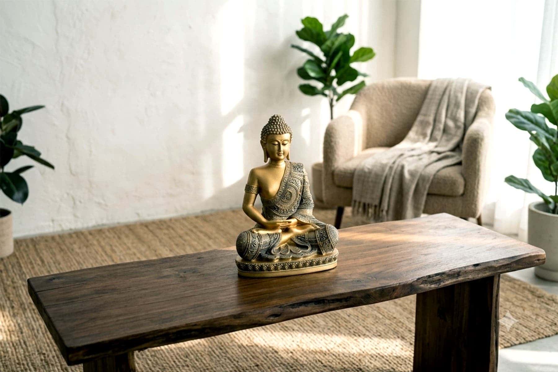 Royaloak Meditating Buddha Figurine with Motif 11 inches - Grey