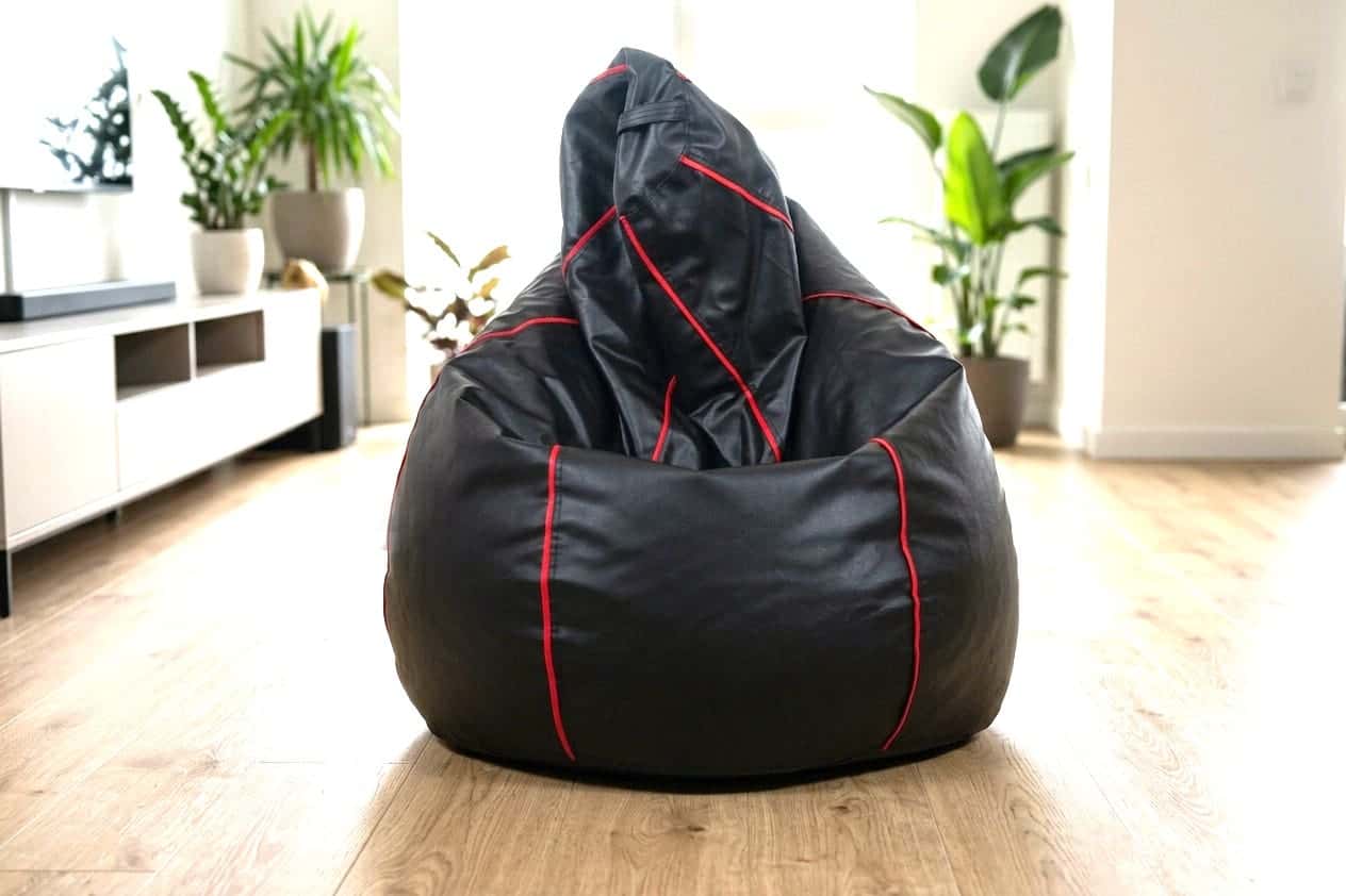 Royaloak Leatherette Solid 4XL Bean Bag With  Beans - Black With Red Piping