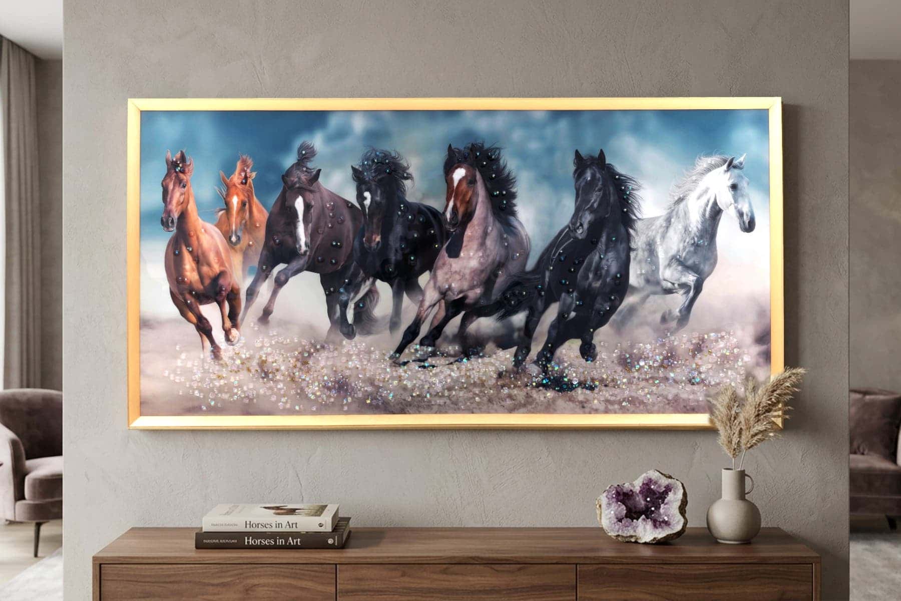 Royaloak Radiant Seven Horses  Crystal Wall Frame