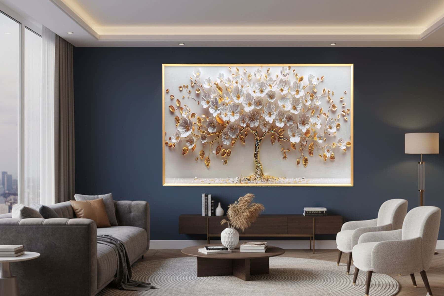 Royaloak White Floral Tree Crystal Wall Frame