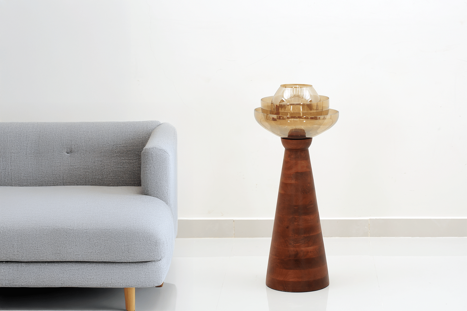 Royaloak Three Glass Lotus Wooden Candle Holder - Large