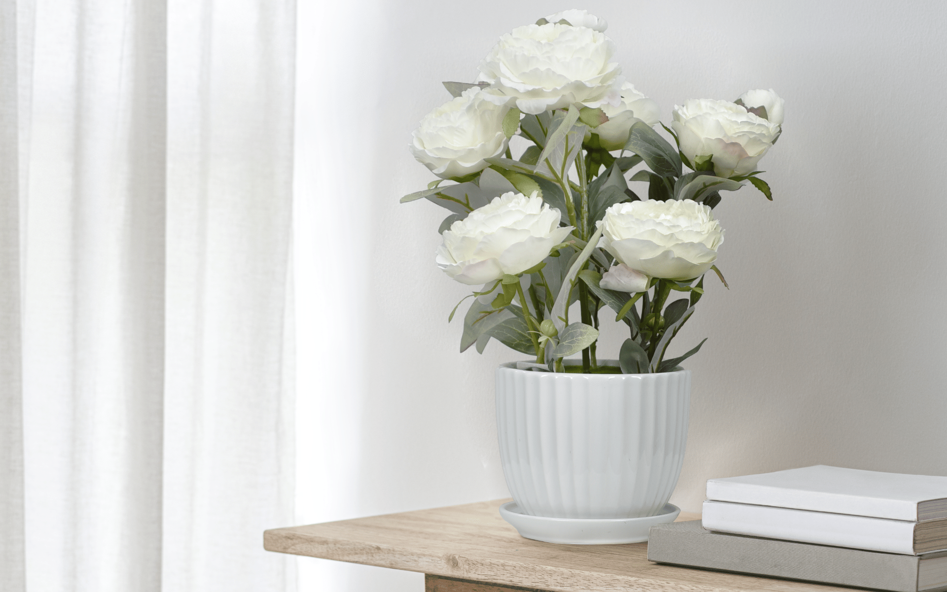 Royaloak Nine Heads Peony Flowers - White - 15 Inches