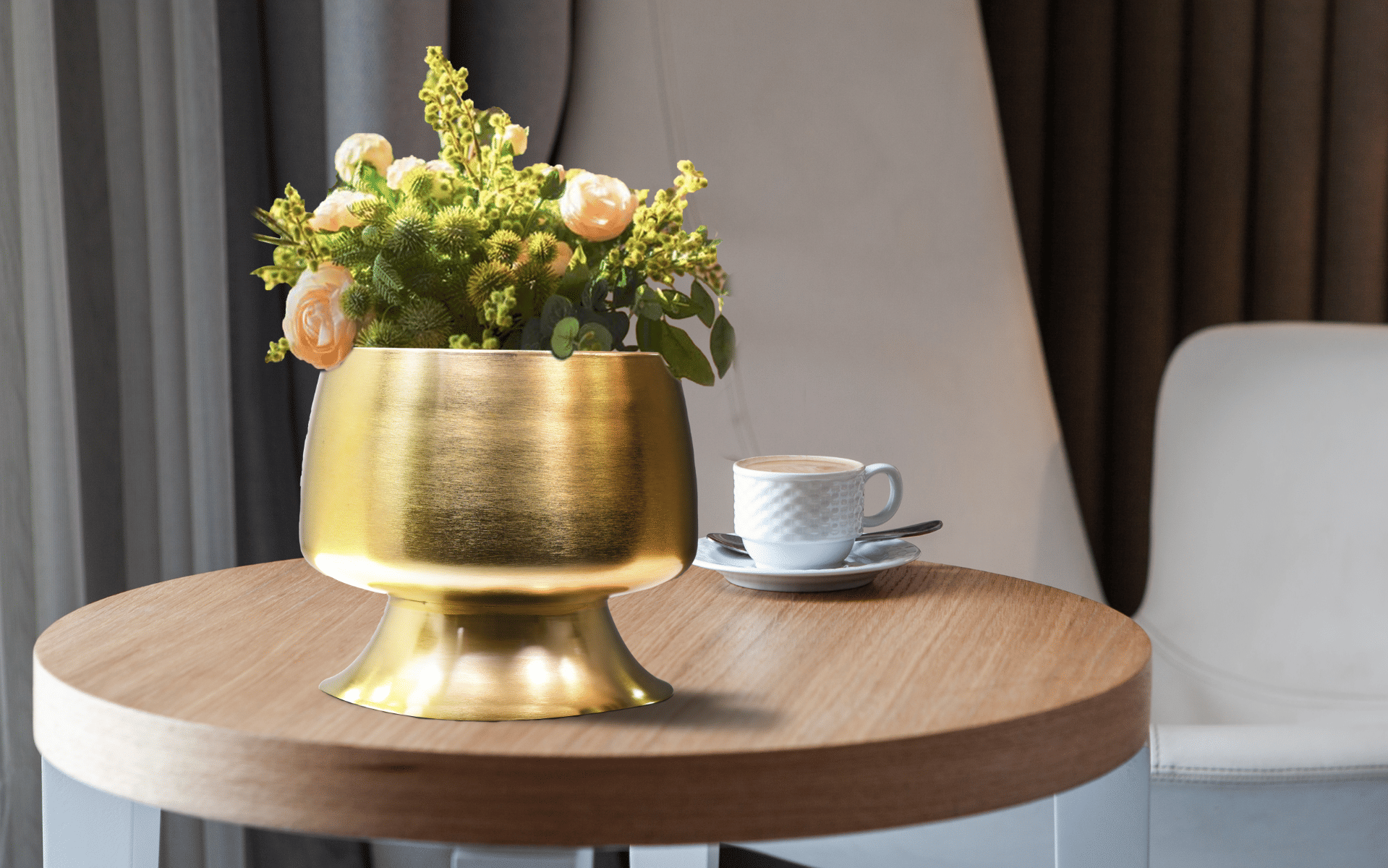 Royaloak Metal Plain Table Small Planter - Gold Color