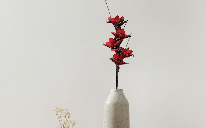 Royaloak Five Head Wax Flower Foam Flower Stick - Bright Red