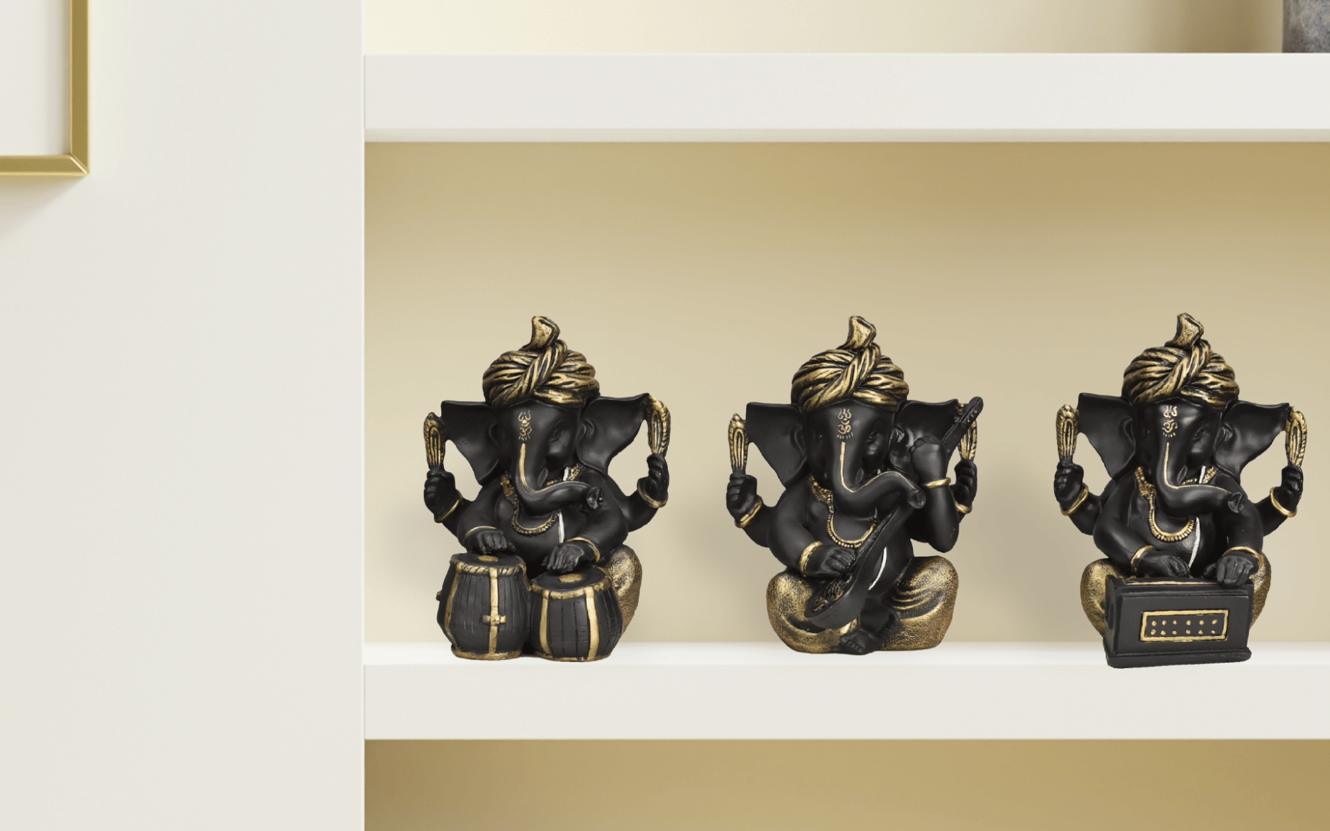 Buy Royaloak Set of 3 Musical Ganesha - Black Gold  online