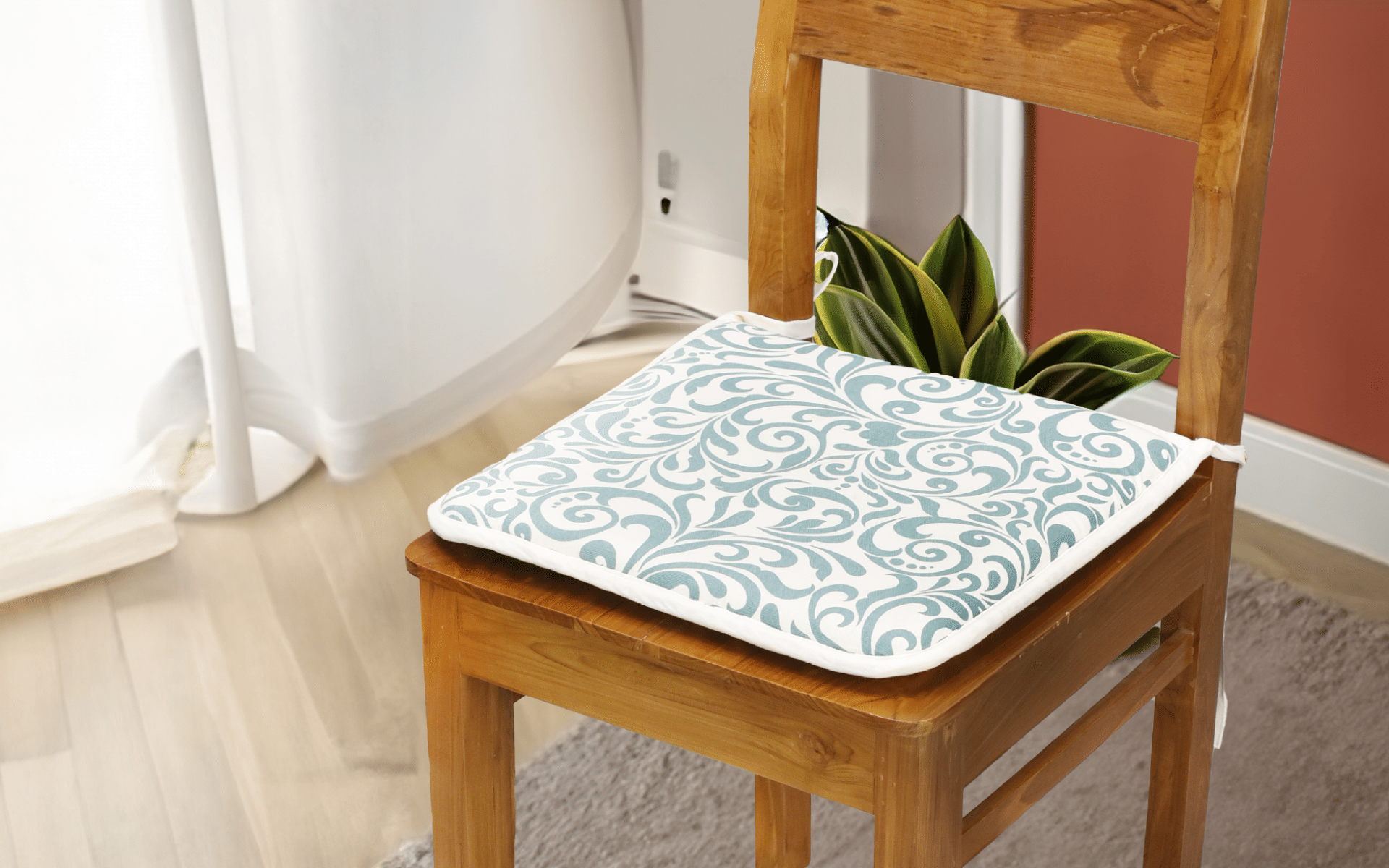 Buy Royaloak Printed Chair Pad 100% Cotton - White & Green 40 x 40 CM online