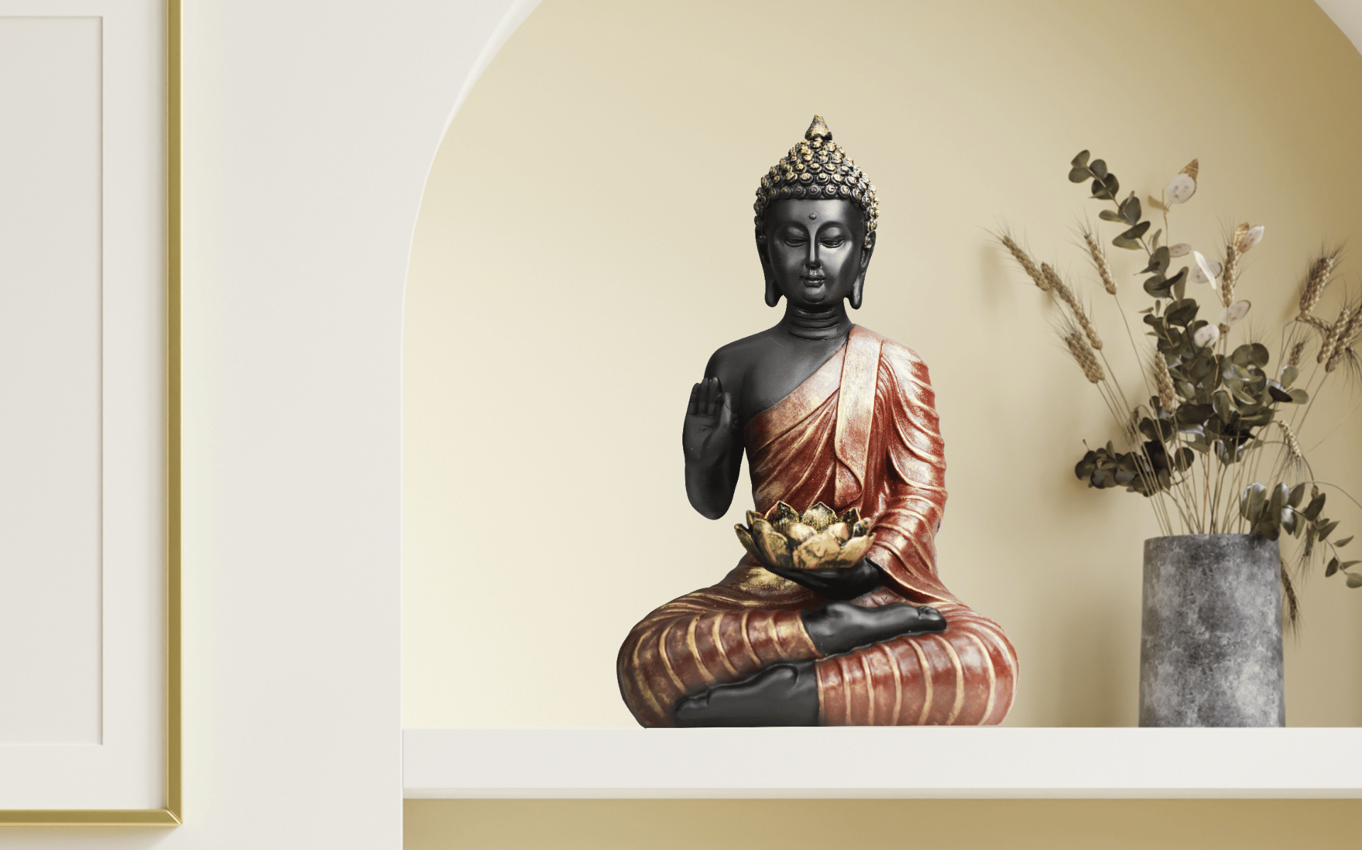 Buy Royaloak Lotus Tealight Buddha - Black & Red - 10.2 Inches online