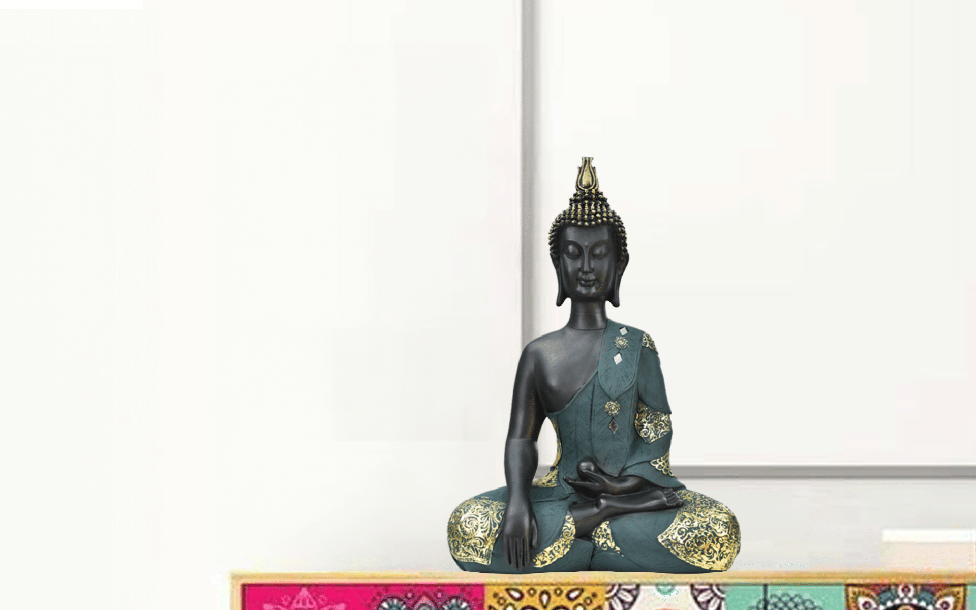 Buy Royaloak Laddu Buddha Statue - Black & Green - 15.3 Inches online
