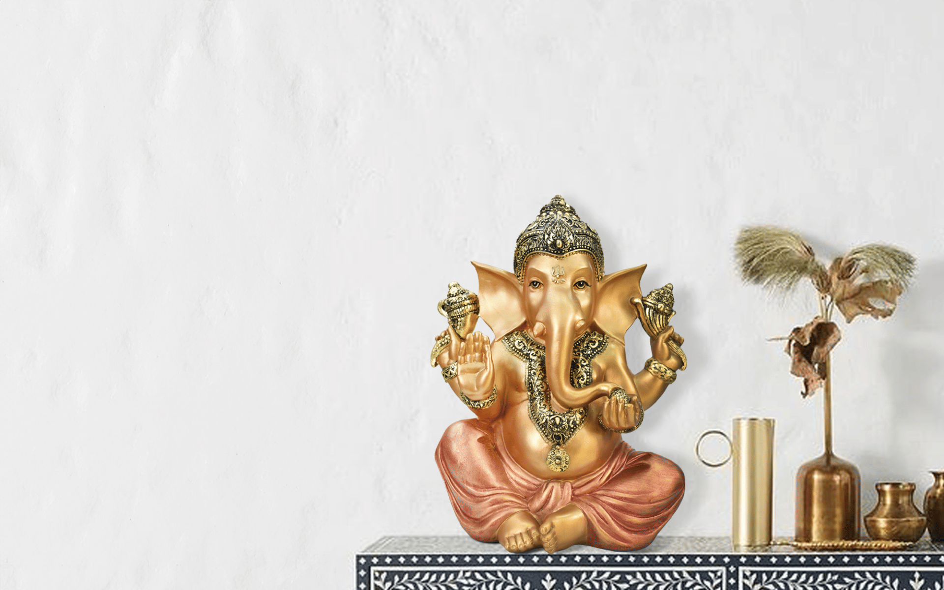 Buy Royaloak Chaturbhuj Ganesh Murti - Gold & Red - 14 Inches online