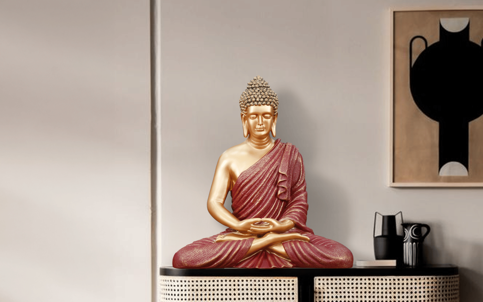 Buy Royaloak Polyresin Meditative Buddha - Red & Bronze - 13.77 Inches online