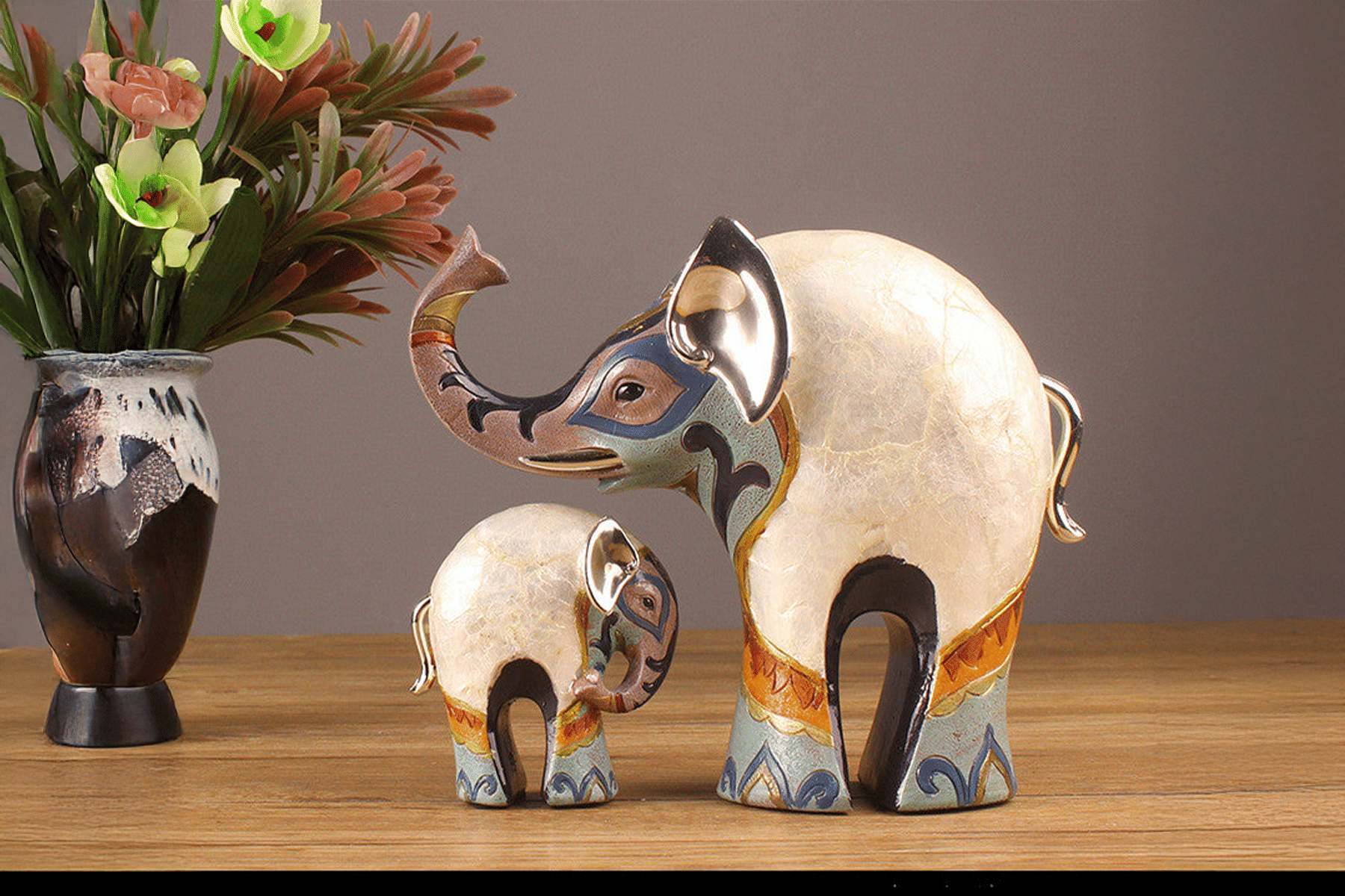Royaloak Elephant Mother And Baby Figurine