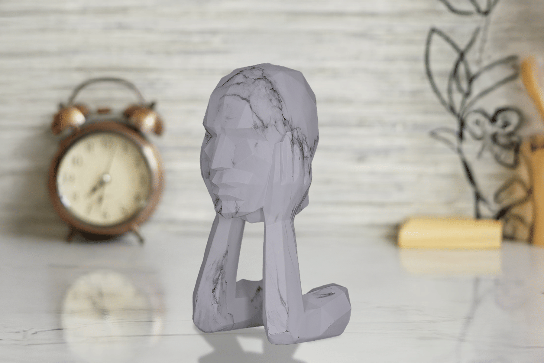 Royaloak Listen No Evil Geometric Human Face Figurine