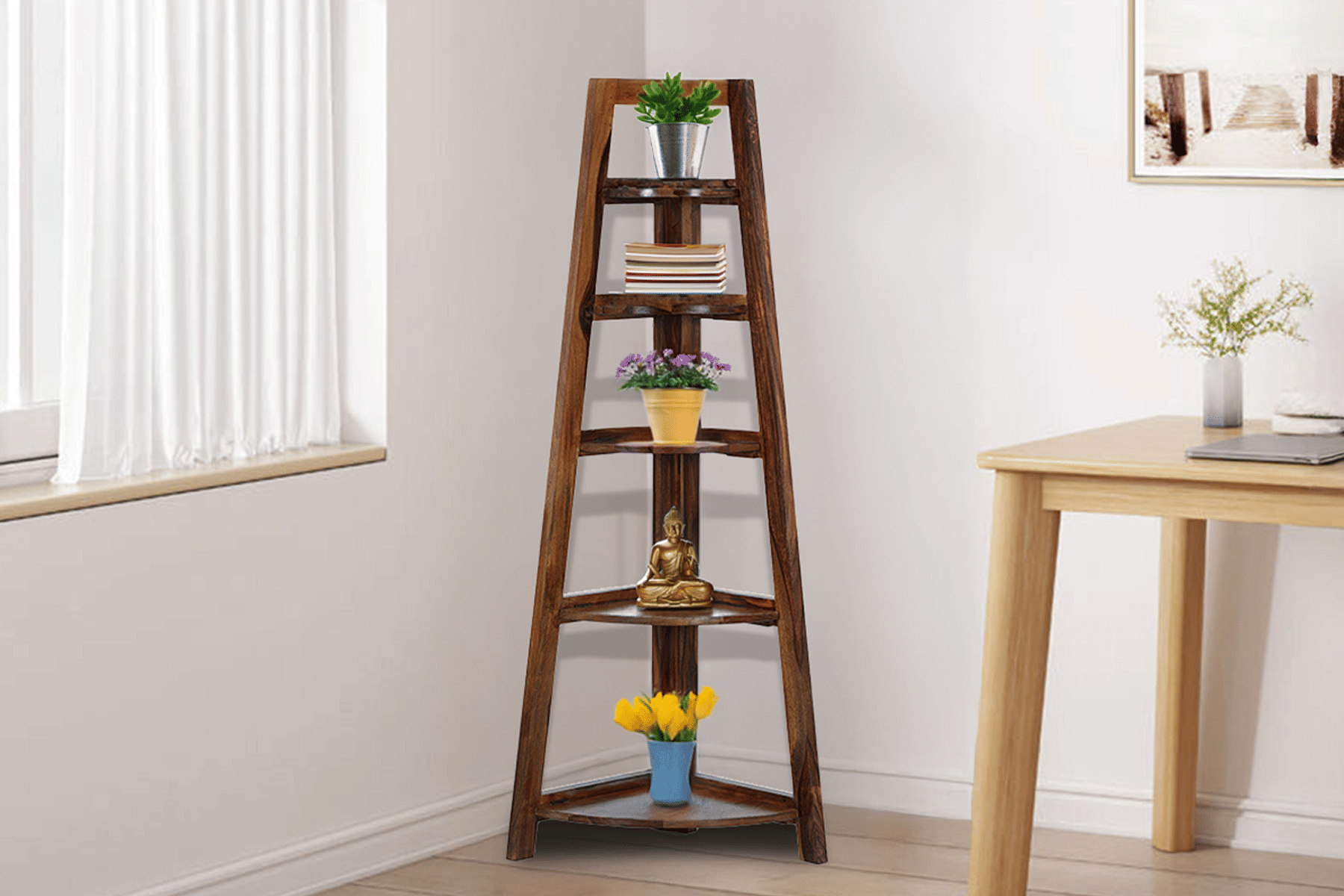 Royaloak 5 Shelf Corner Stand - Sheesham Wood