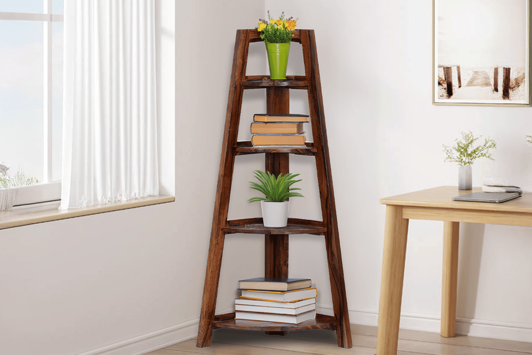 Royaloak 4 Shelf Corner Stand - Sheesham Wood