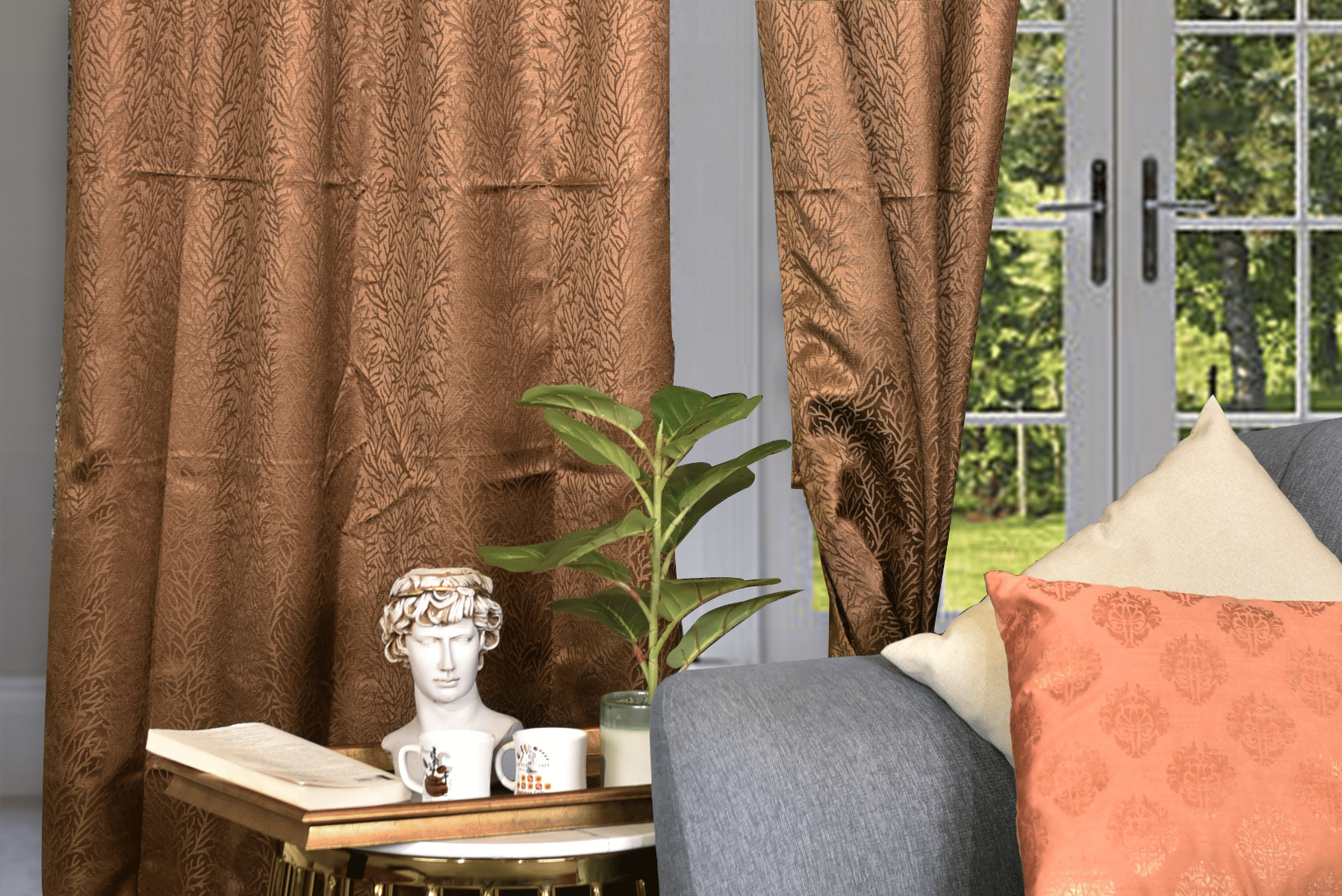 Buy Royaloak Tes Jacqaurd Brown Window Curtain online