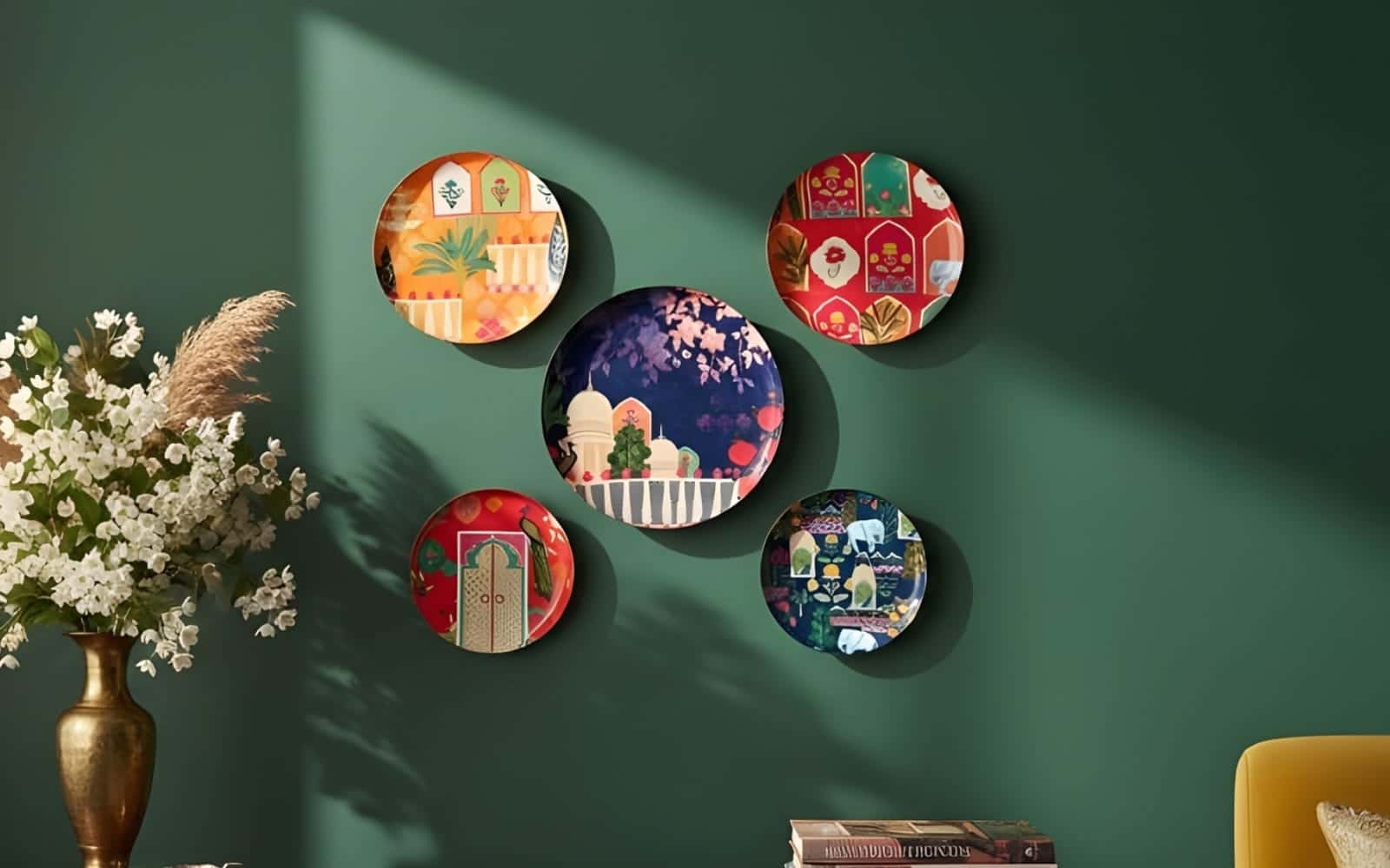 Royaloak Vintage India Wall Plates- Multi Color Set of 5