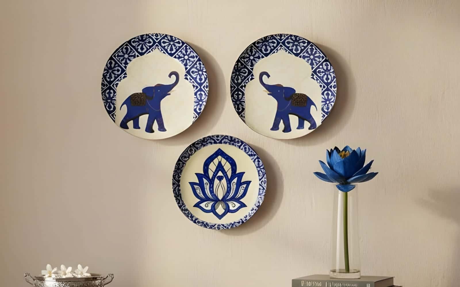 Royaloak Blue Elephant Wall Plates- Blue Set of 3