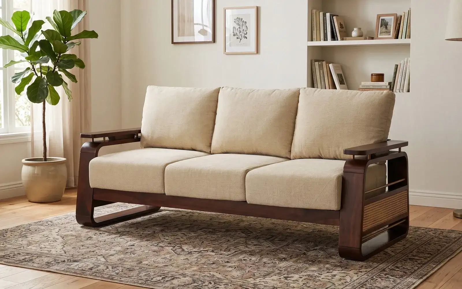 Royaloak Coral Cane Wooden Sofa 3 Seater