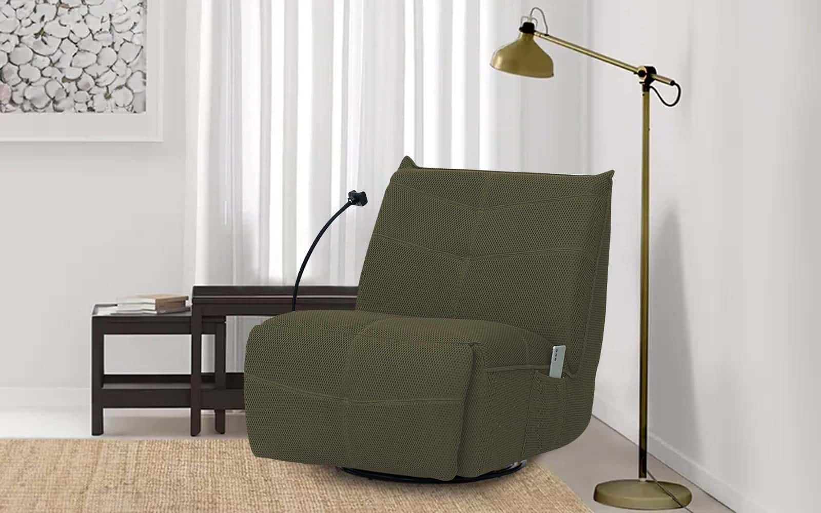 Royaloak Florence Fabric Power Motion Single Seater Recliner in Olive Green Color