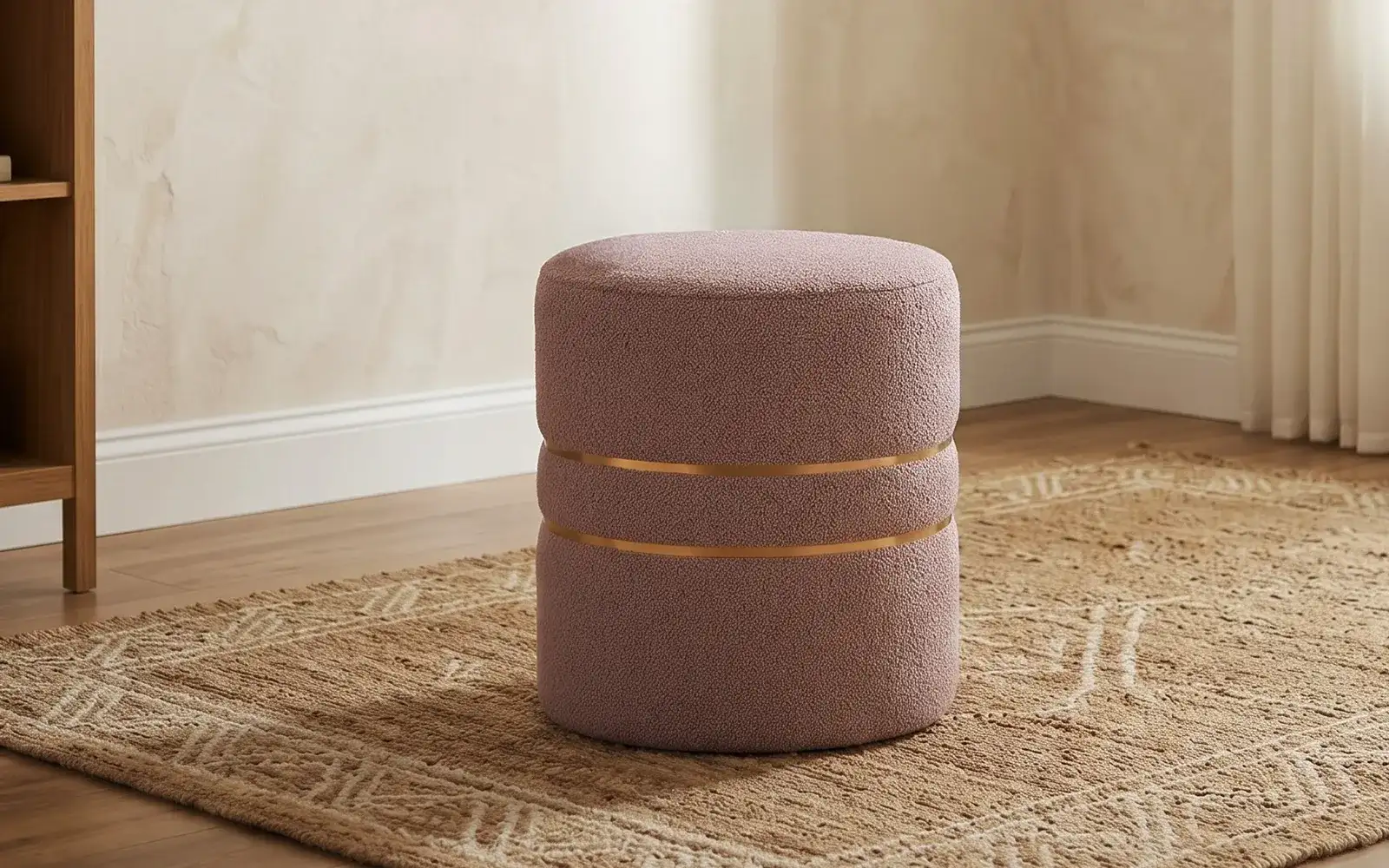 Royaloak Grace  Round Upholstered Ottoman – Blush