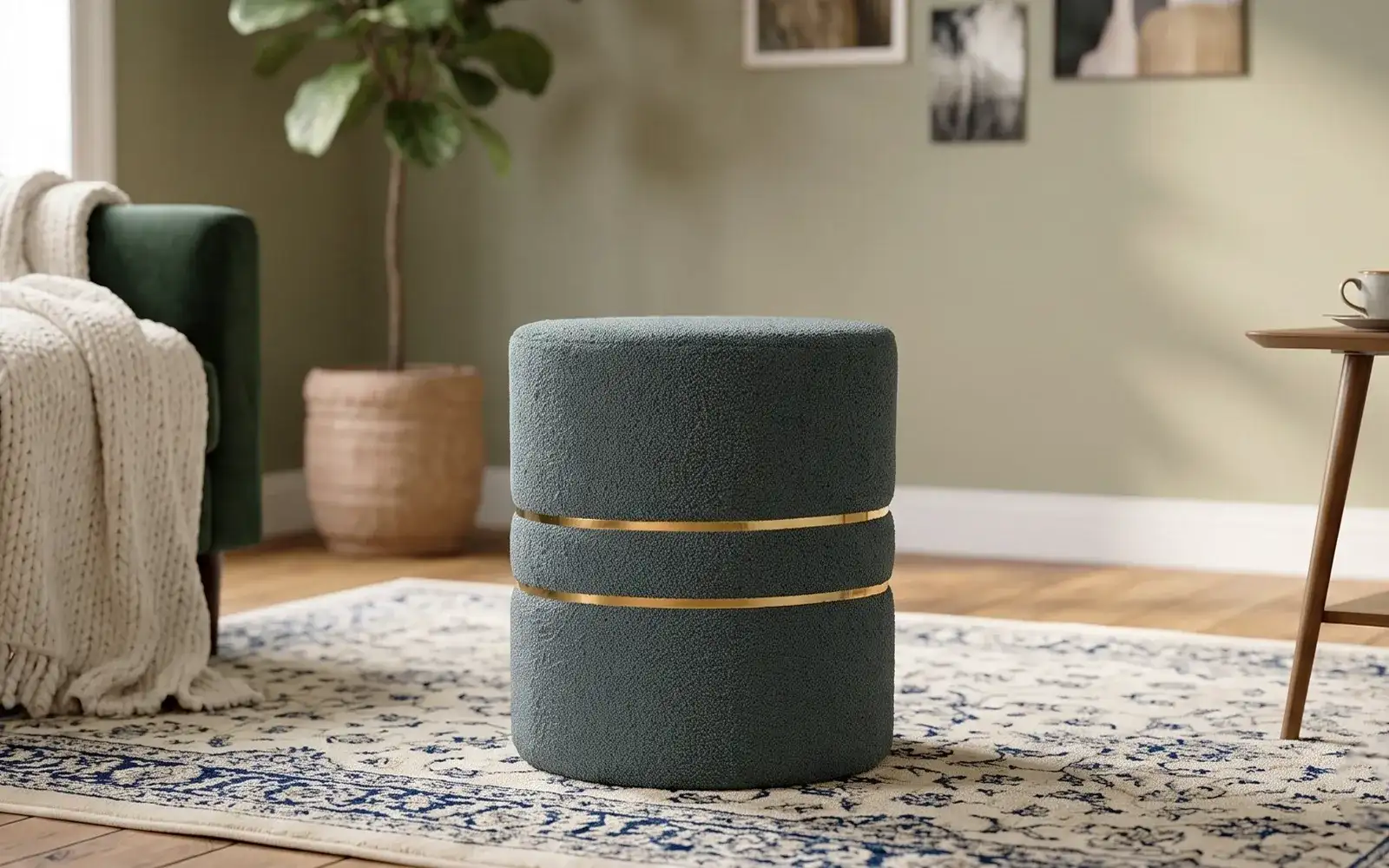 Royaloak Grace  Round Upholstered Ottoman – Grey