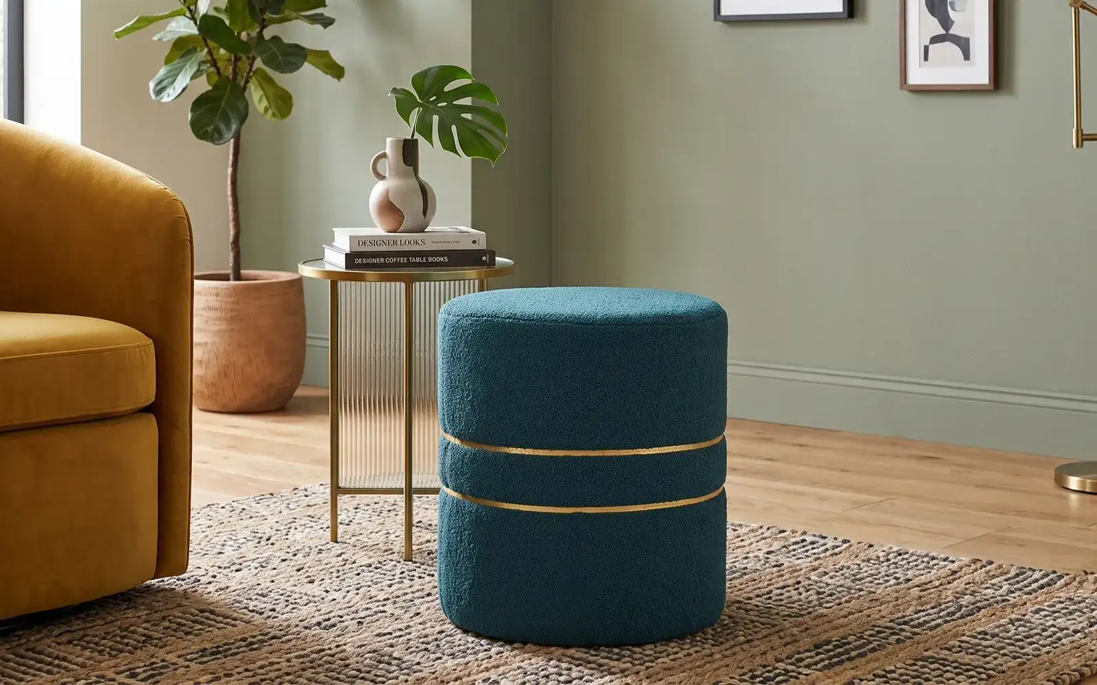 Royaloak Grace  Round Upholstered Ottoman – Teal