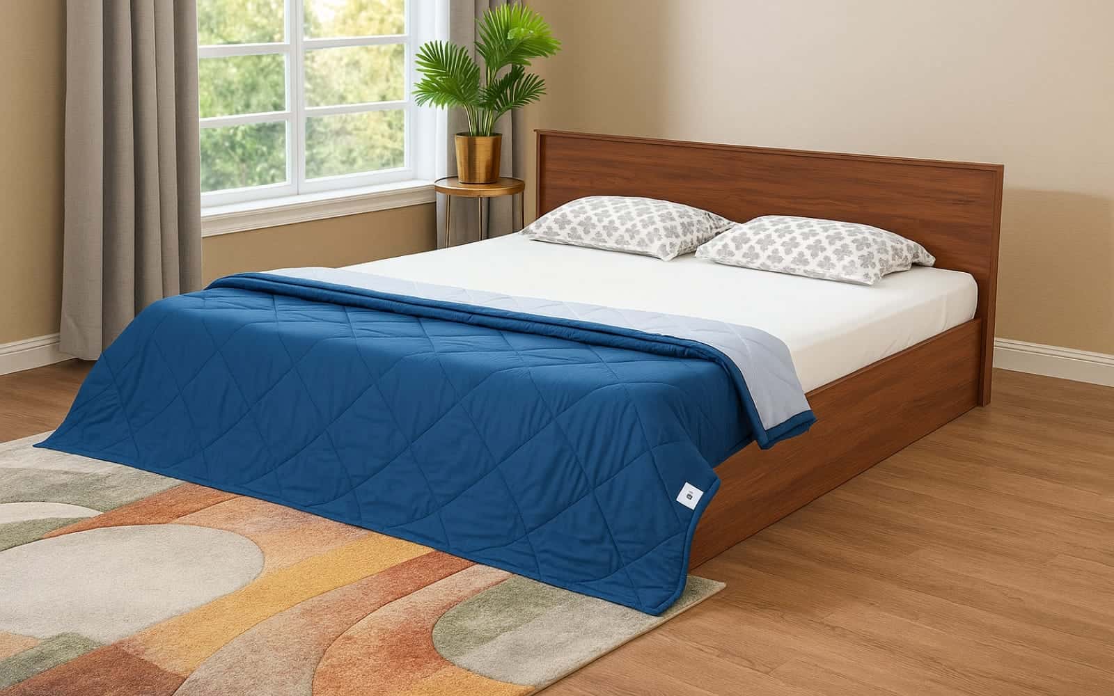 Royaloak Scarlet Diamond Pattern Quilted Solid Comforter -Navy Blue & Silver