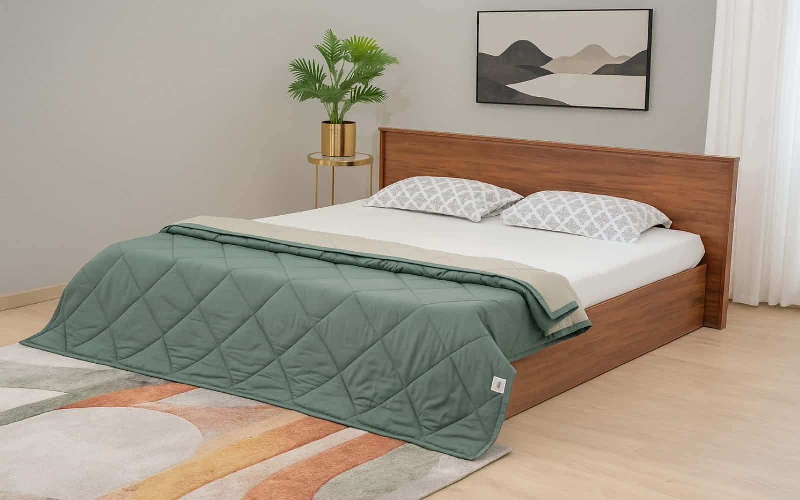 Royaloak Scarlet Diamond pattern Quilted Solid Comforter -Basil & Sage Green