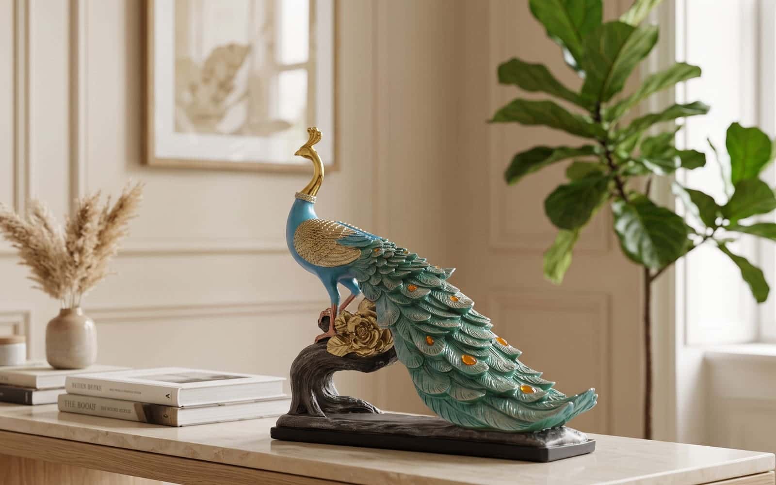 Royaloak Turquoise Peacock on Branch Figurine