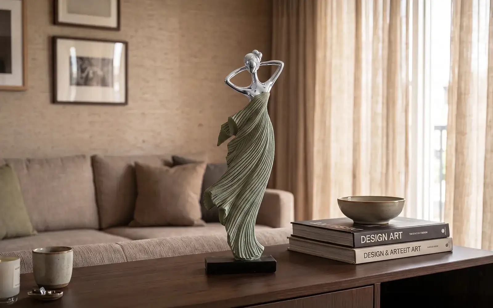 Royaloak  Silver Solace Elegant Lady Polyresin Figurine 38cm - Green