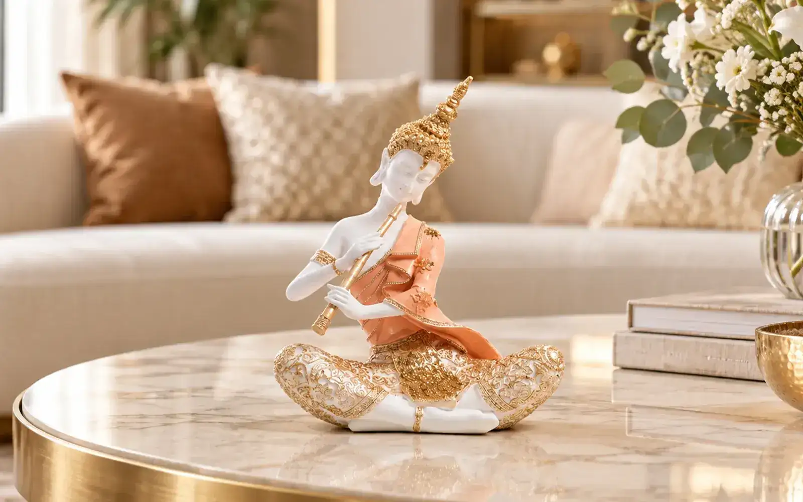 Royaloak Celestial Melody Buddha Playing The Flute Showpiece in Polyresin